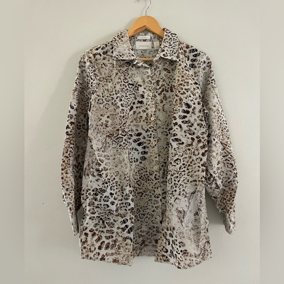 Chico's Tops - Chico's Animal Print Button Down Shirt - Brown and Cream